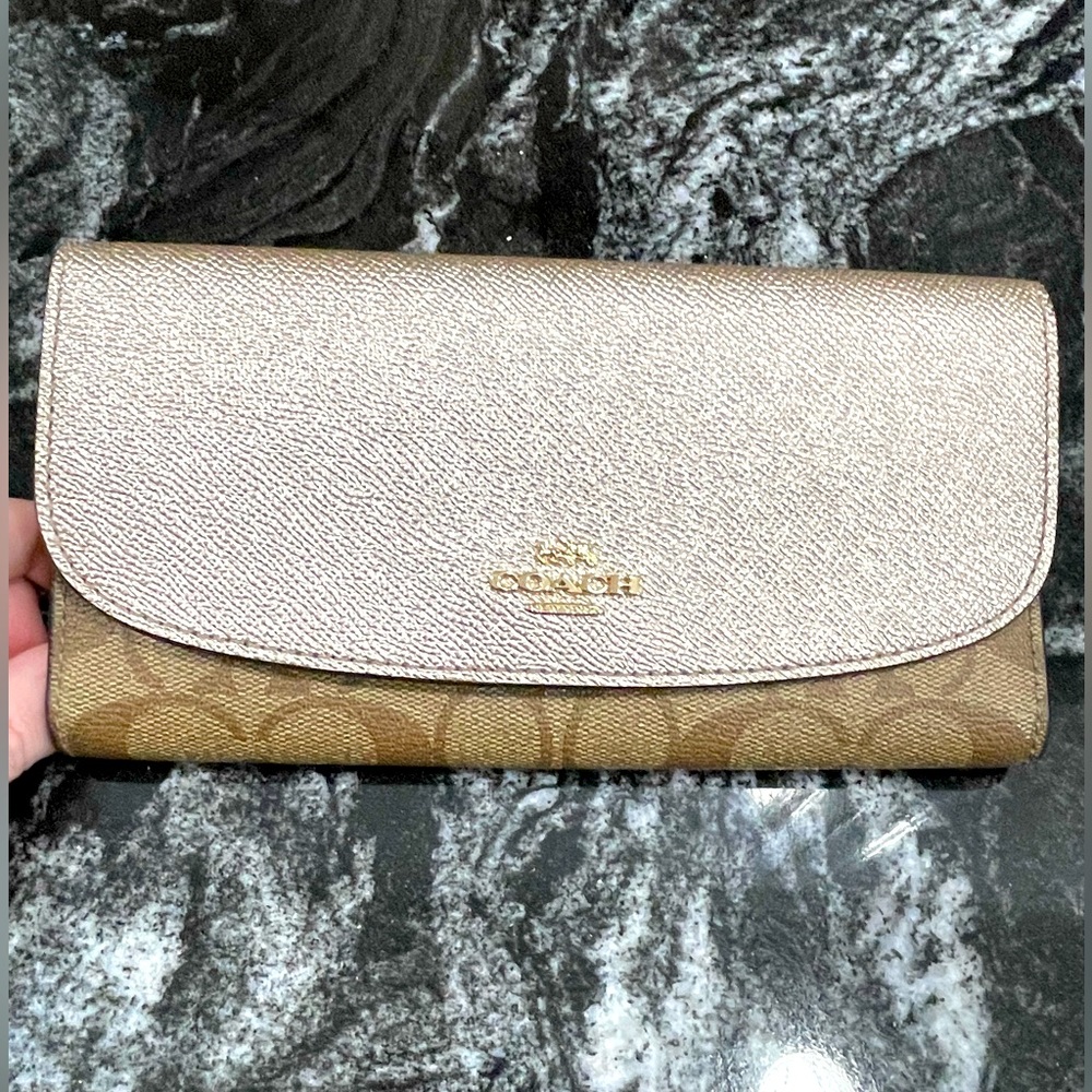 Coach Metallic and Brown Leather Wallet